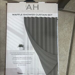 Gray Waffle Shower Curtain Set